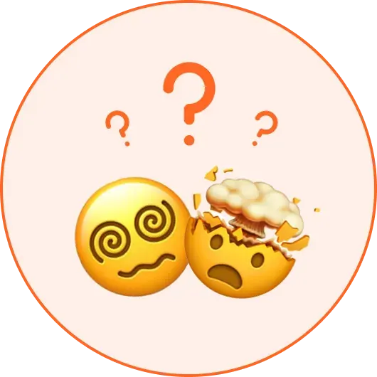 Orangener Kreis mit verwirrtem und überfordertem Emoji